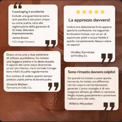 Bottiglia d'acqua in rame puro certificata Ayurveda®
