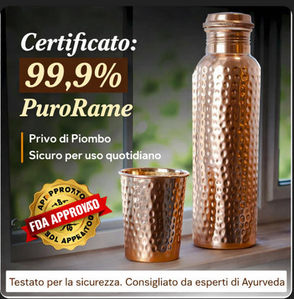 Bottiglia d'acqua in rame puro certificata Ayurveda®