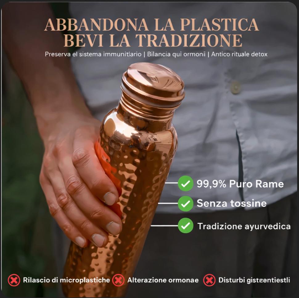 Bottiglia d'acqua in rame puro certificata Ayurveda®