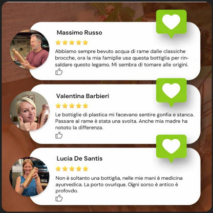 Bottiglia d'acqua in rame puro certificata Ayurveda®